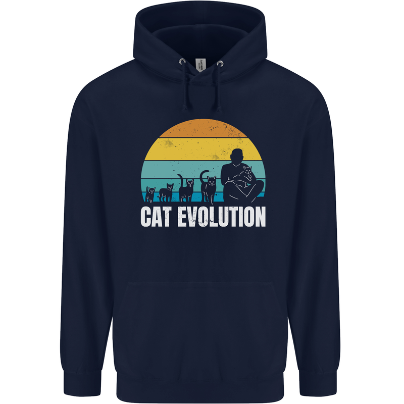 The Evolution of Cats Funny Crazy Lady Man Childrens Kids Hoodie Navy Blue