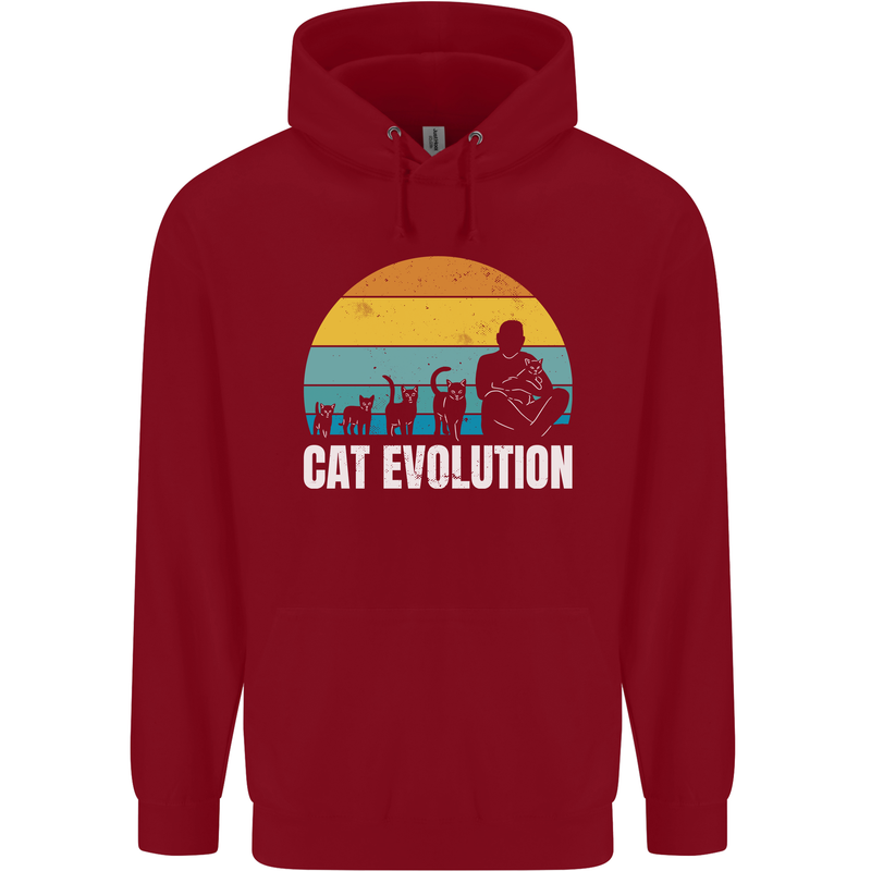 The Evolution of Cats Funny Crazy Lady Man Childrens Kids Hoodie Red