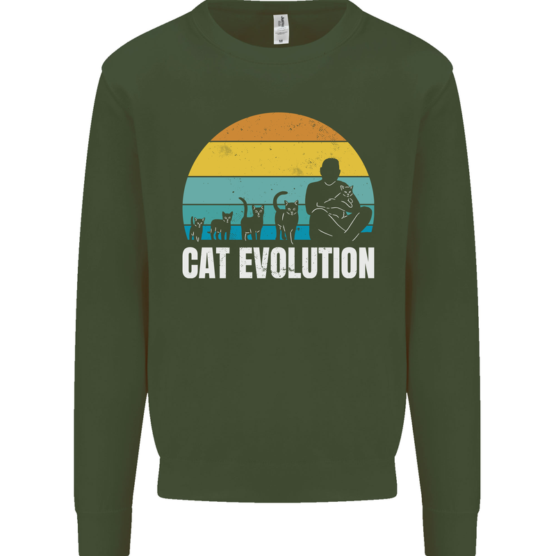 The Evolution of Cats Funny Crazy Lady Man Kids Sweatshirt Jumper Forest Green