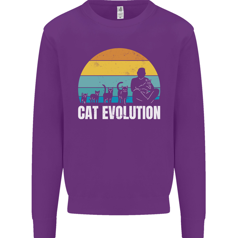 The Evolution of Cats Funny Crazy Lady Man Kids Sweatshirt Jumper Purple