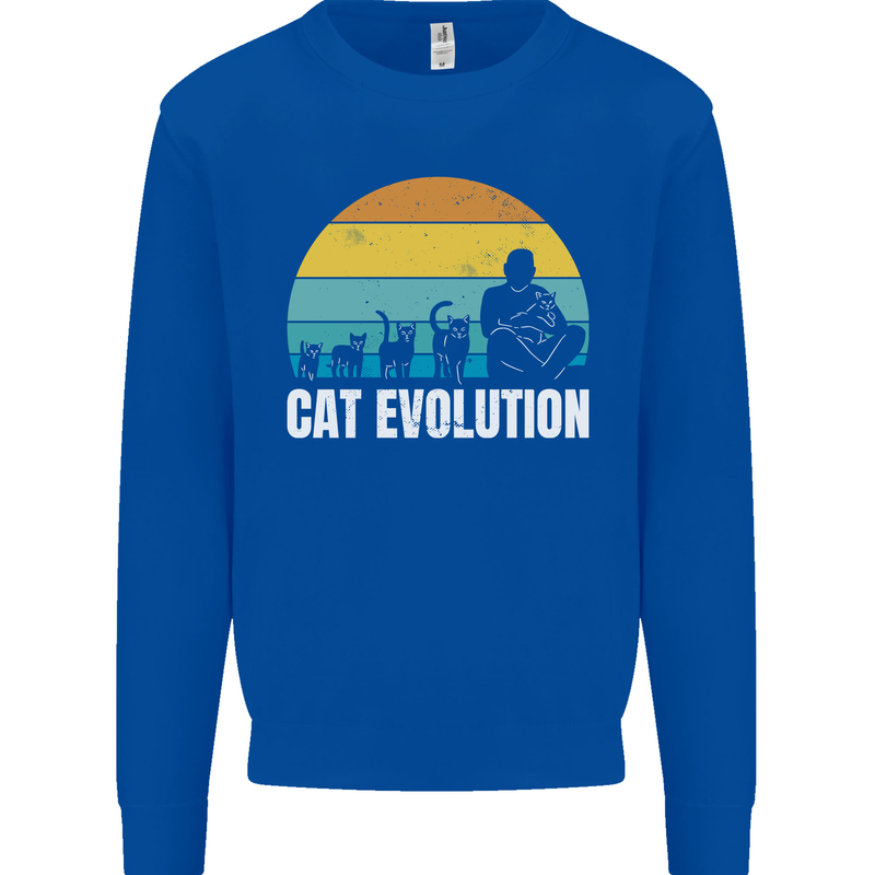 The Evolution of Cats Funny Crazy Lady Man Kids Sweatshirt Jumper Royal Blue