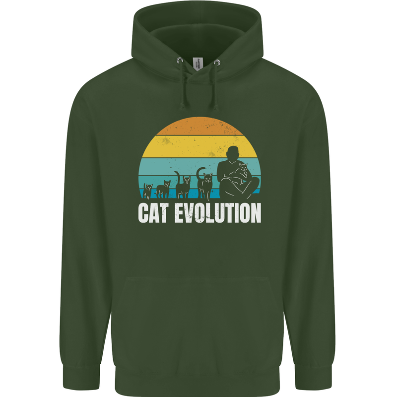 The Evolution of Cats Funny Crazy Lady Man Mens 80% Cotton Hoodie Forest Green