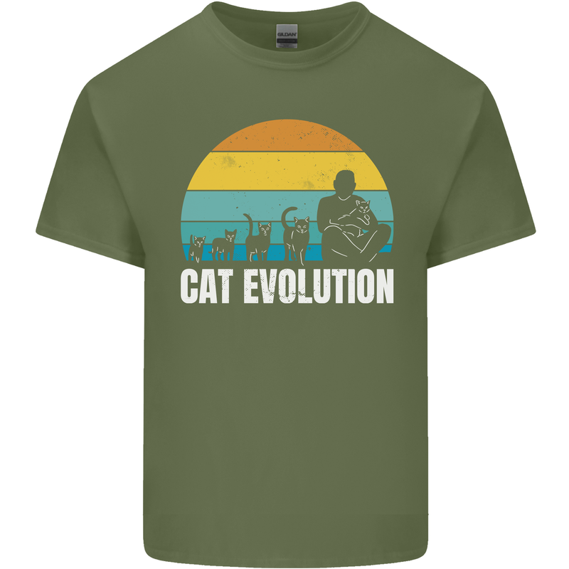 The Evolution of Cats Funny Crazy Lady Man Mens Cotton T-Shirt Tee Top Military Green