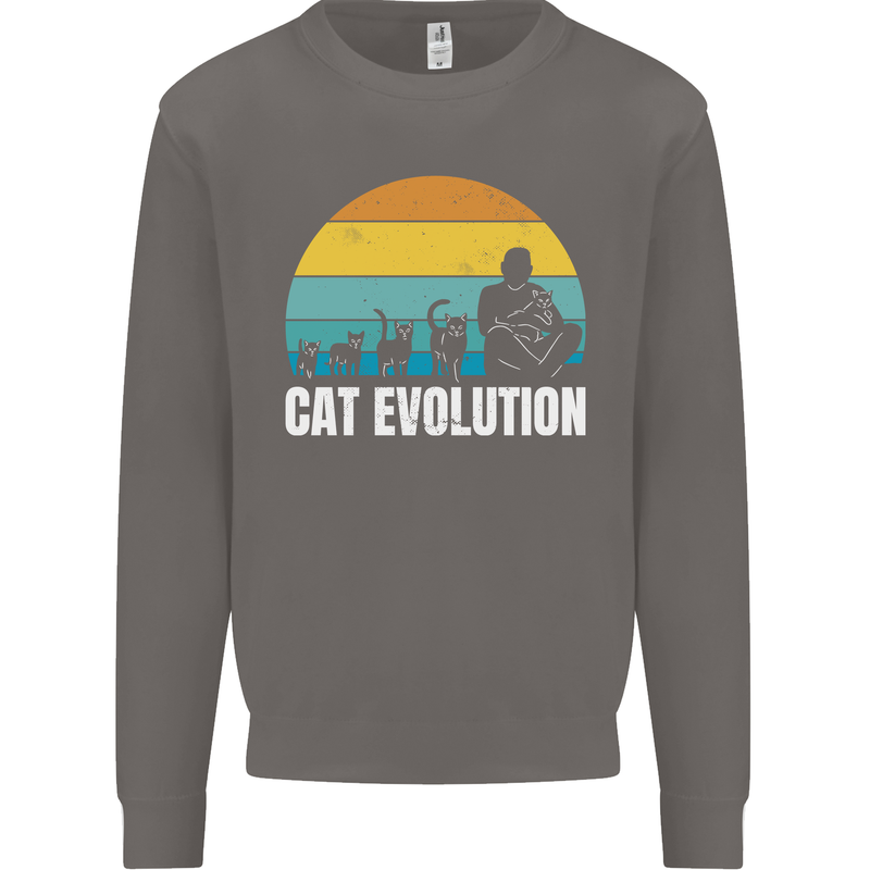 The Evolution of Cats Funny Crazy Lady Man Mens Sweatshirt Jumper Charcoal