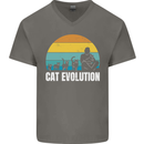 The Evolution of Cats Funny Crazy Lady Man Mens V-Neck Cotton T-Shirt Charcoal