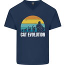 The Evolution of Cats Funny Crazy Lady Man Mens V-Neck Cotton T-Shirt Navy Blue