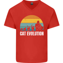 The Evolution of Cats Funny Crazy Lady Man Mens V-Neck Cotton T-Shirt Red