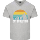 The Evolution of Cats Funny Crazy Lady Man Mens V-Neck Cotton T-Shirt Sports Grey