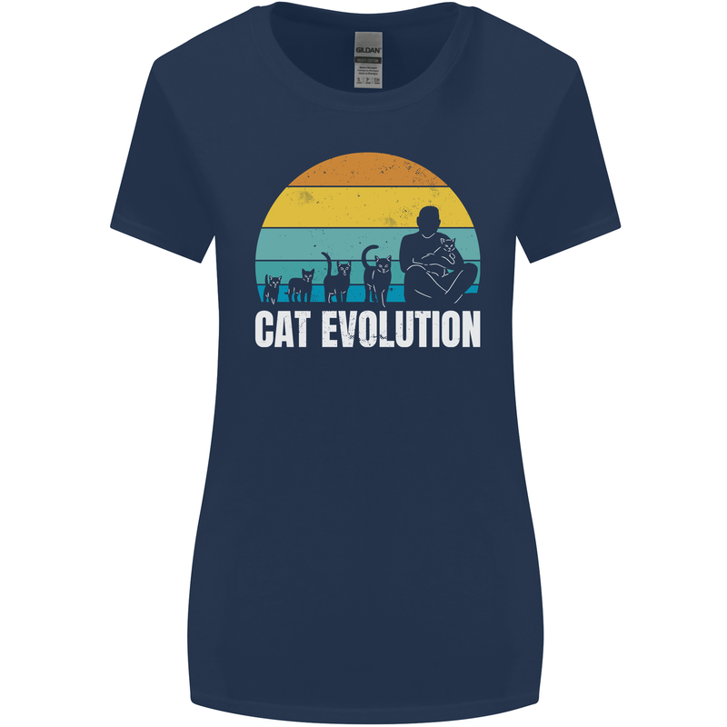 The Evolution of Cats Funny Crazy Lady Man Womens Wider Cut T-Shirt Navy Blue