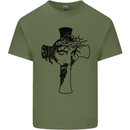 The Face of Jesus On a Cross Christian God Mens Cotton T-Shirt Tee Top Military Green