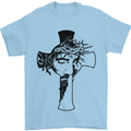 The Face of Jesus On a Cross Christian God Mens T-Shirt 100% Cotton Light Blue