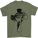 The Face of Jesus On a Cross Christian God Mens T-Shirt 100% Cotton Military Green