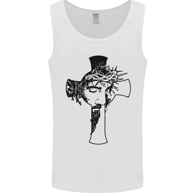 The Face of Jesus On a Cross Christian God Mens Vest Tank Top White