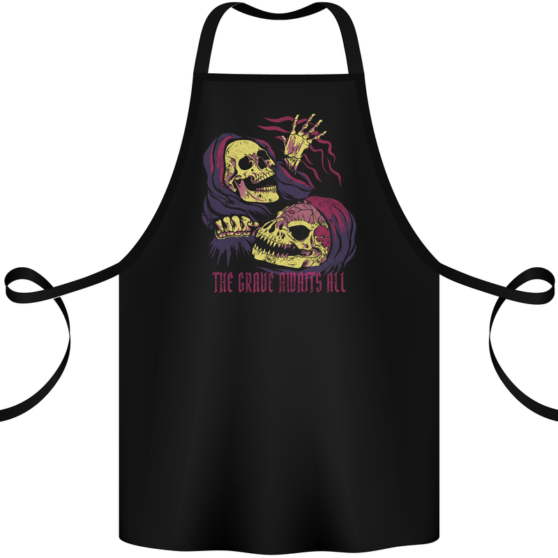 The Grave Awaits All Grim Reaper Skulls Cotton Apron 100% Organic Black