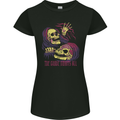 The Grave Awaits All Grim Reaper Skulls Womens Petite Cut T-Shirt Black