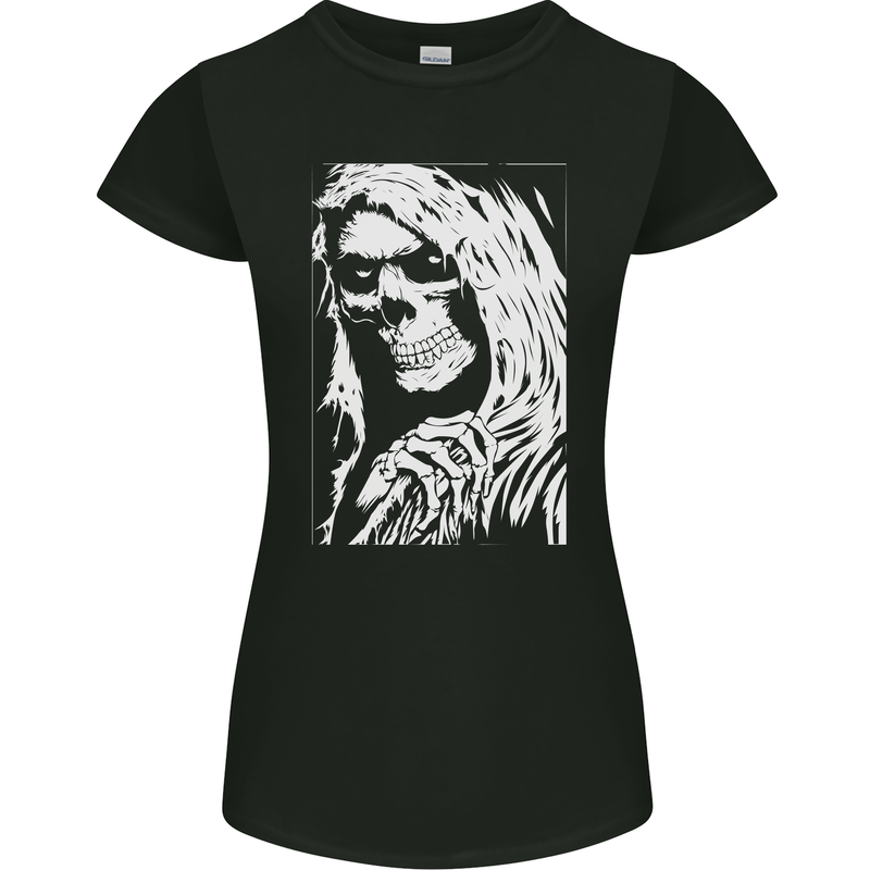 The Grim Reaper Death Skull Biker Heavy Metal Womens Petite Cut T-Shirt Black