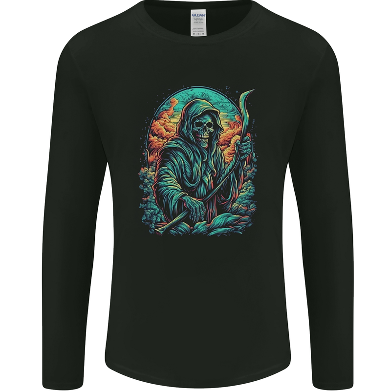 The Grim Reaper Skull Mens Long Sleeve T-Shirt Black