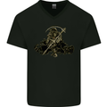 The Grim Reaper With His Sickle Mens V-Neck Cotton T-Shirt Black