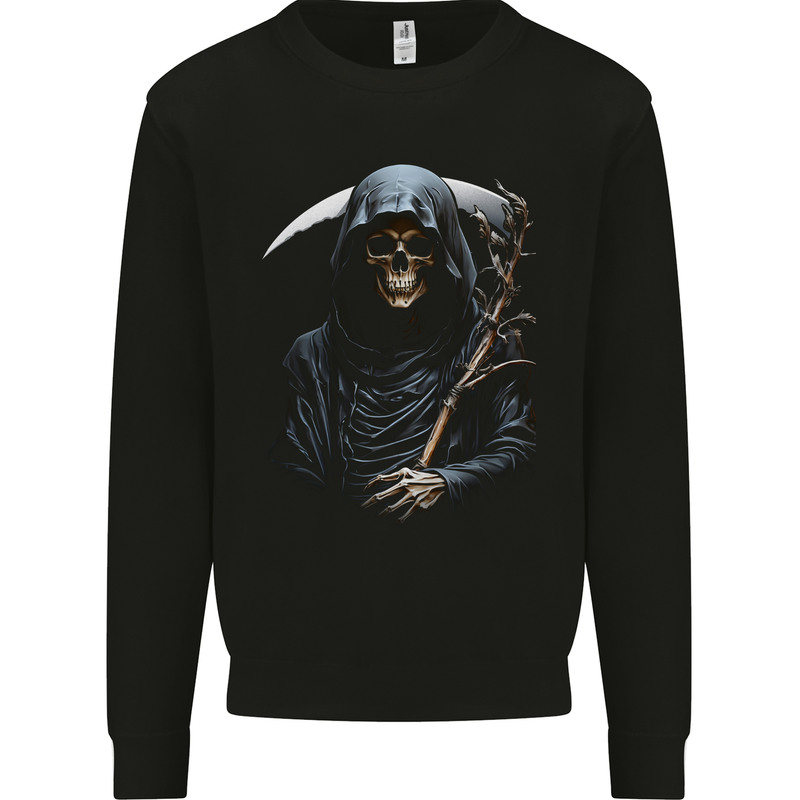 The Grim Reaper and Sythe Skull Design 1 Kids Sweatshirt Jumper Black