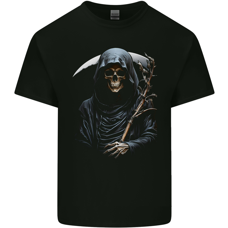 The Grim Reaper and Sythe Skull Design 1 Kids T-Shirt Childrens Black
