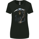 The Grim Reaper and Sythe Skull Design 1 Womens Wider Cut T-Shirt Black