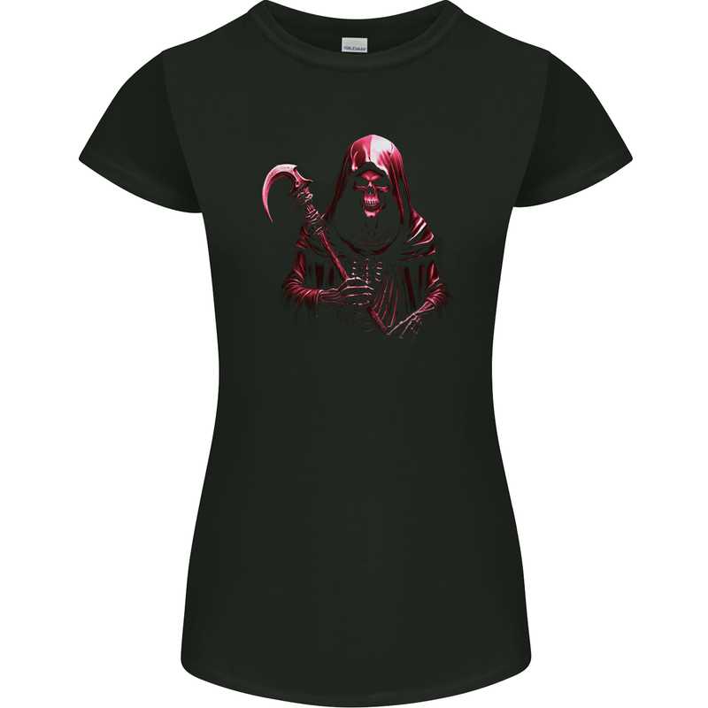 The Grim Reaper and Sythe Skull Design 2 Womens Petite Cut T-Shirt Black