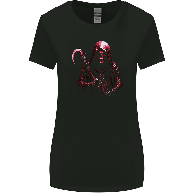 The Grim Reaper and Sythe Skull Design 2 Womens Wider Cut T-Shirt Black