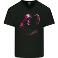 The Grim Reaper and Sythe Skull Design 3 Mens V-Neck Cotton T-Shirt Black