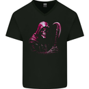 The Grim Reaper and Sythe Skull Design 3 Mens V-Neck Cotton T-Shirt Black