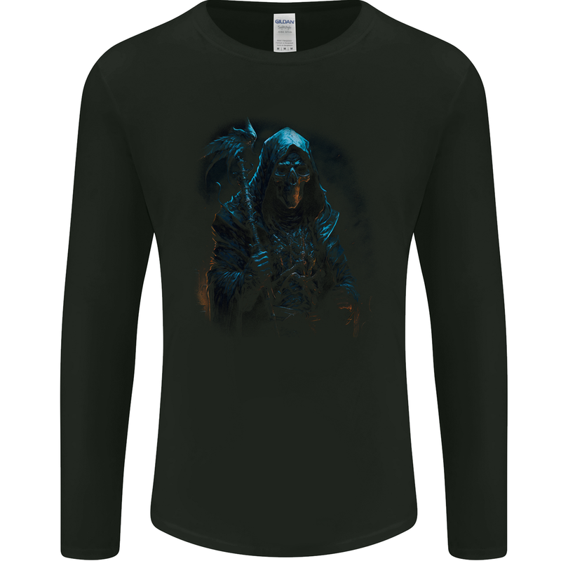 The Grim Reaper and Sythe Skull Design 4 Mens Long Sleeve T-Shirt Black