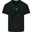 The Grim Reaper and Sythe Skull Design 4 Mens V-Neck Cotton T-Shirt Black