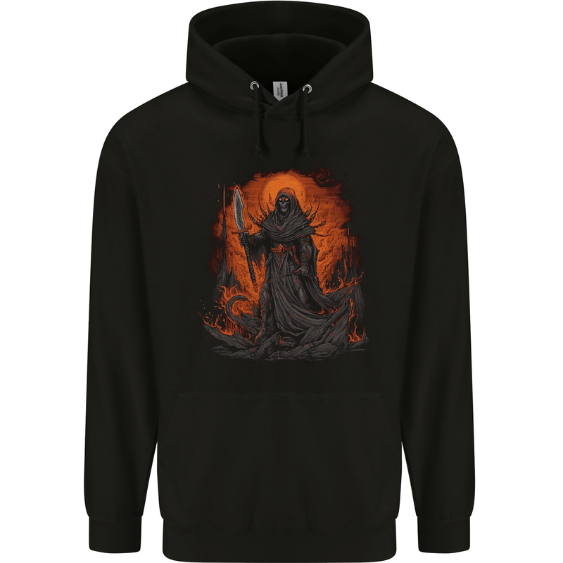 The Grim Reaper in the Depths of Hell Childrens Kids Hoodie Black