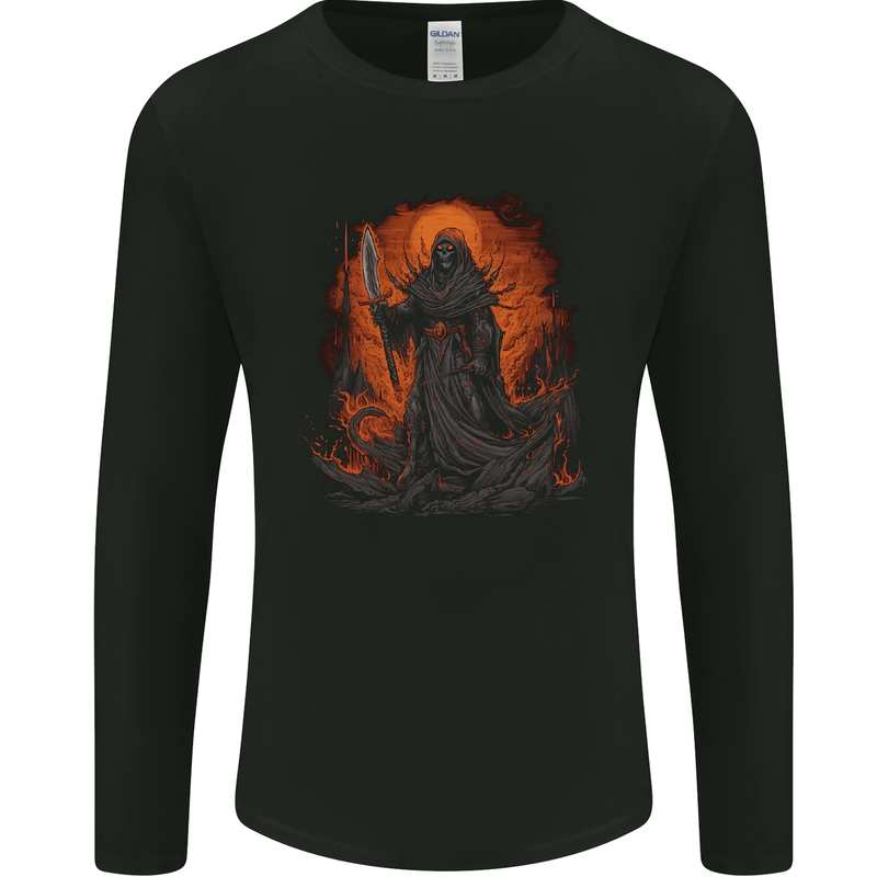 The Grim Reaper in the Depths of Hell Mens Long Sleeve T-Shirt Black