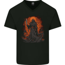 The Grim Reaper in the Depths of Hell Mens V-Neck Cotton T-Shirt Black