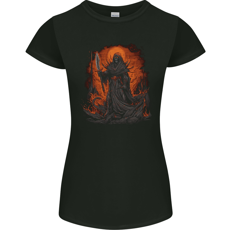 The Grim Reaper in the Depths of Hell Womens Petite Cut T-Shirt Black