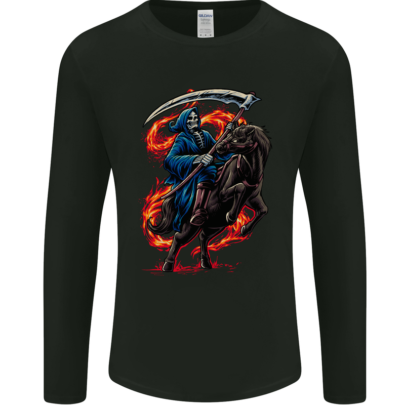 The Grim Reaper on Horseback Skull Mens Long Sleeve T-Shirt Black