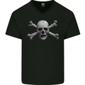 The Jolly Roger Skull Pirates Sailing Sailor Mens V-Neck Cotton T-Shirt Black