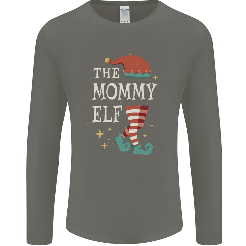 The Mommy Elf Funny Christmas Xmas Mens Long Sleeve T-Shirt Charcoal