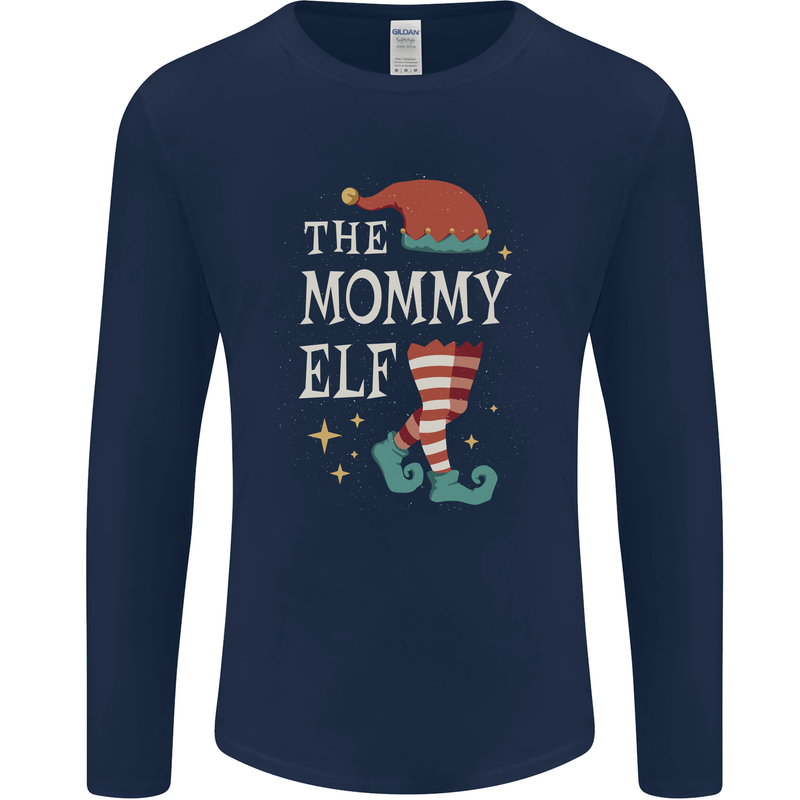 The Mommy Elf Funny Christmas Xmas Mens Long Sleeve T-Shirt Navy Blue