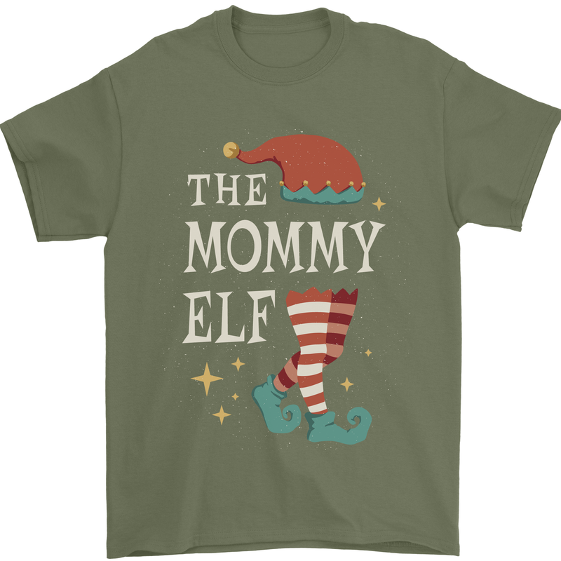 The Mommy Elf Funny Christmas Xmas Mens T-Shirt 100% Cotton Military Green