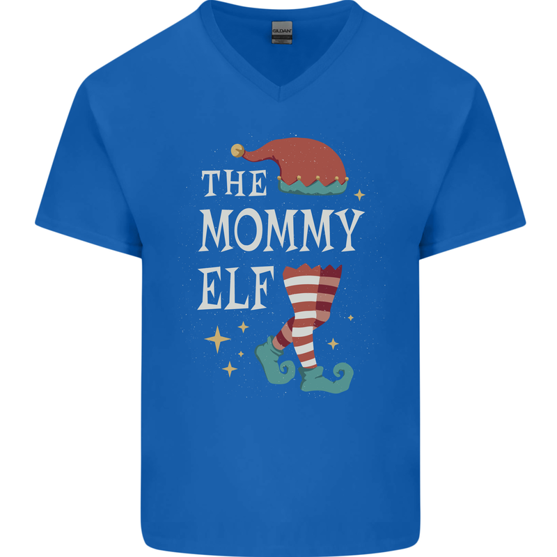 The Mommy Elf Funny Christmas Xmas Mens V-Neck Cotton T-Shirt Royal Blue