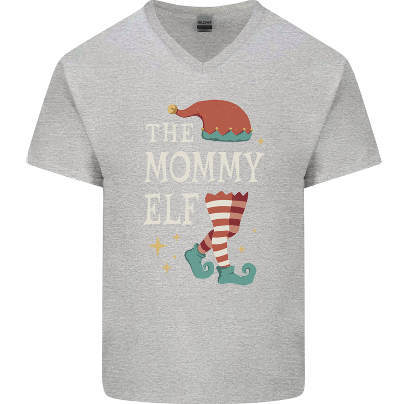 The Mommy Elf Funny Christmas Xmas Mens V-Neck Cotton T-Shirt Sports Grey
