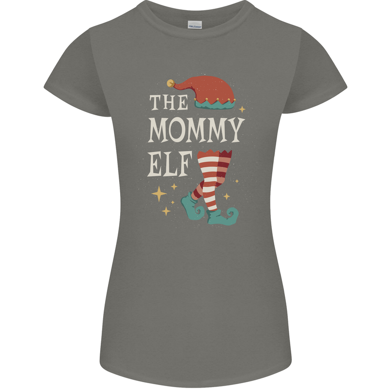 The Mommy Elf Funny Christmas Xmas Womens Petite Cut T-Shirt Charcoal