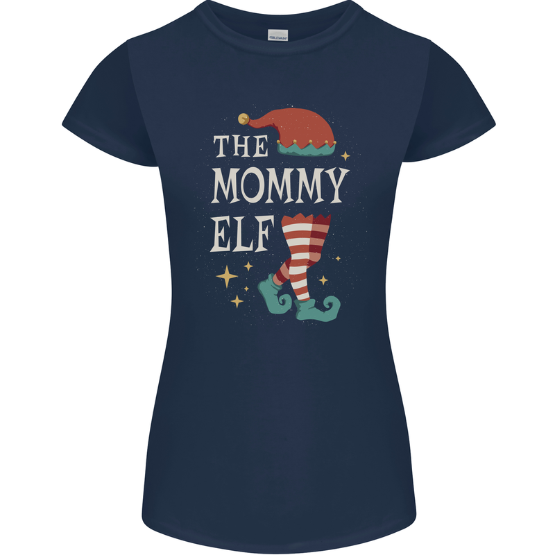 The Mommy Elf Funny Christmas Xmas Womens Petite Cut T-Shirt Navy Blue