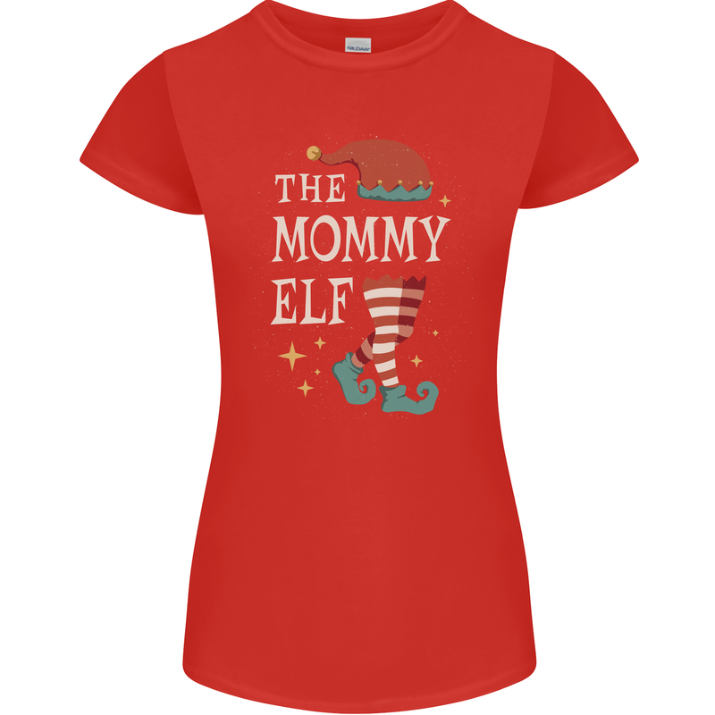 The Mommy Elf Funny Christmas Xmas Womens Petite Cut T-Shirt Red