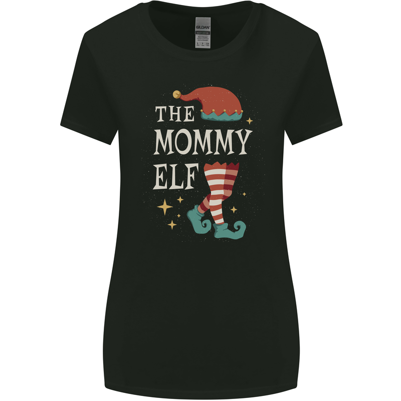 The Mommy Elf Funny Christmas Xmas Womens Wider Cut T-Shirt Black