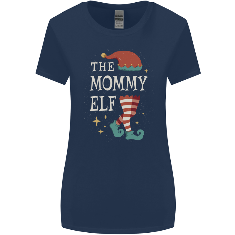 The Mommy Elf Funny Christmas Xmas Womens Wider Cut T-Shirt Navy Blue