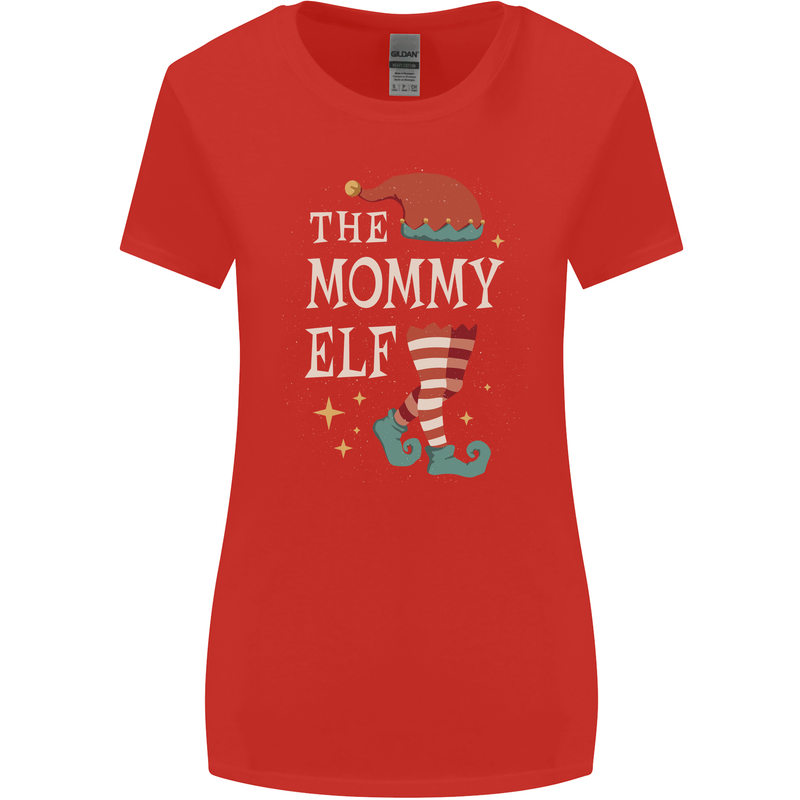 The Mommy Elf Funny Christmas Xmas Womens Wider Cut T-Shirt Red