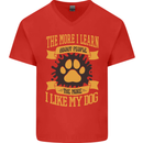 The More I Like My Dog Funny Mens V-Neck Cotton T-Shirt Red