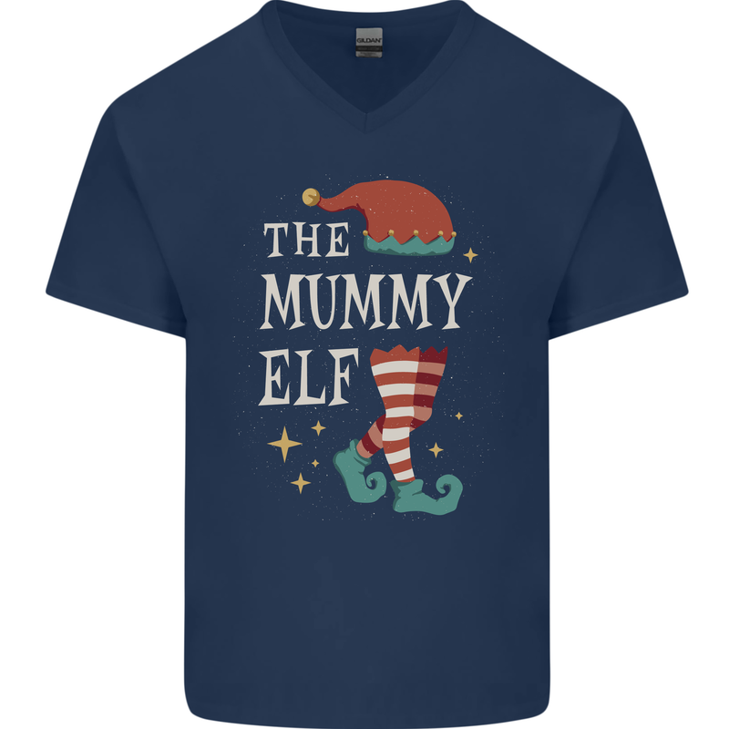 The Mummy Elf Funny Christmas Xmas Mens V-Neck Cotton T-Shirt Navy Blue